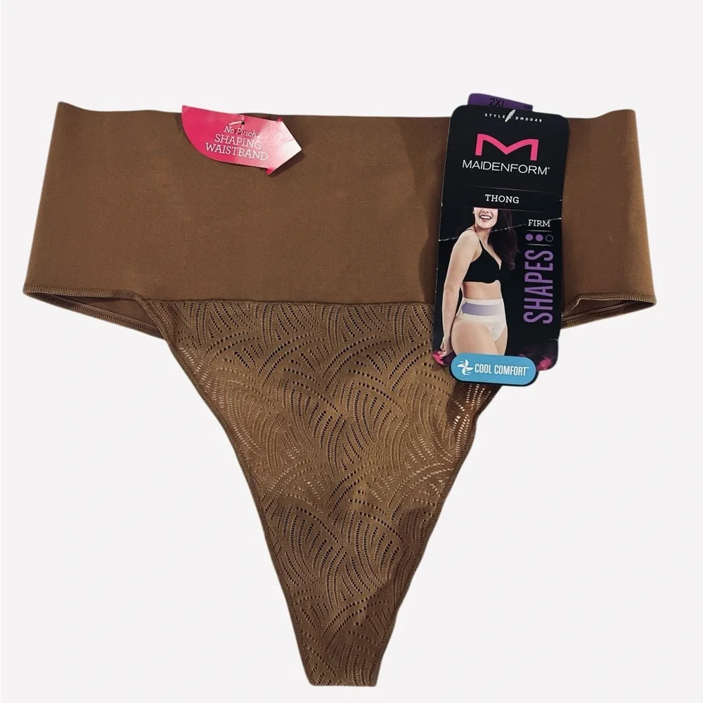 Maidenform Women's Shapewear Thong, Tummy Control Underwear Lace Brown Size 2XL